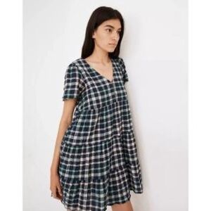 Madewell Oversized Plaid Button Front Tiered Babydoll
Relaxed Dress Women XXS